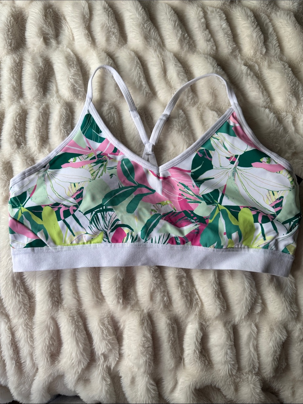 NWT Athletic Works White Tropical Print Sports Bra Size XL (16-18)
